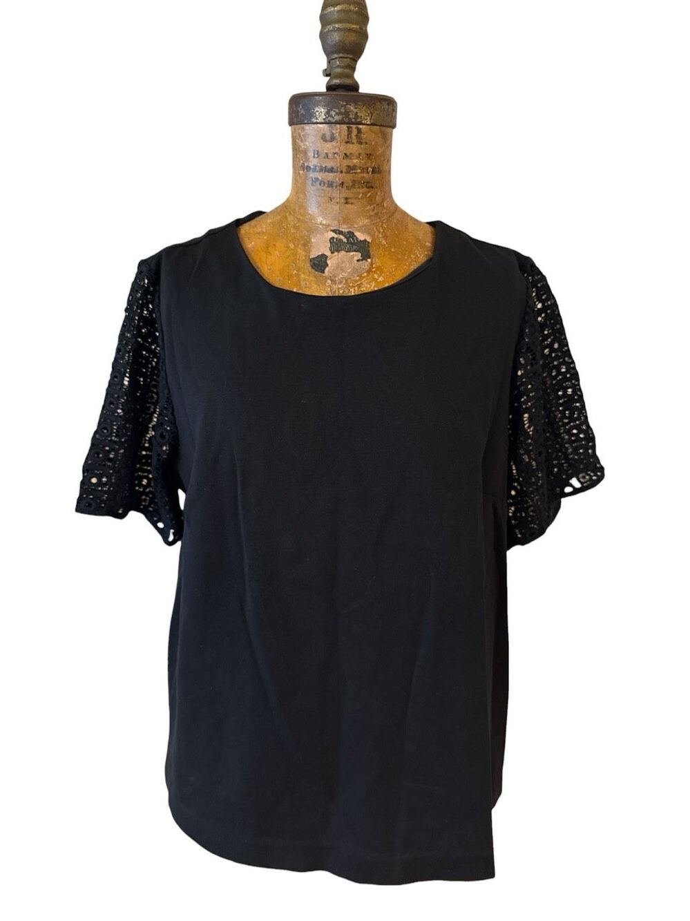 Womens J Crew Size Medium Shirt Top Black Short Lace Sleeve